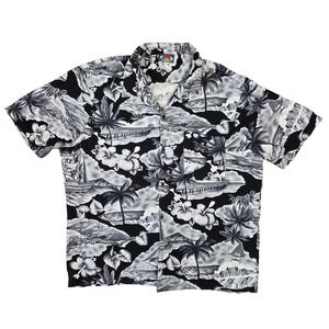 Vintage Hawaii Blues Men XL Tropical Palm Tree Rayon Shirt Resort Vacation Beach